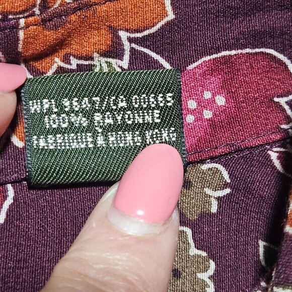 Eddie Bauer Womens 4X Purple Floral Rayon Maxi Dress With Button Front & Long Sl - Picture 7 of 16